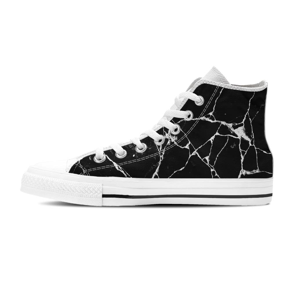 Black Cracked Marble Women's High Top Shoes-grizzshop