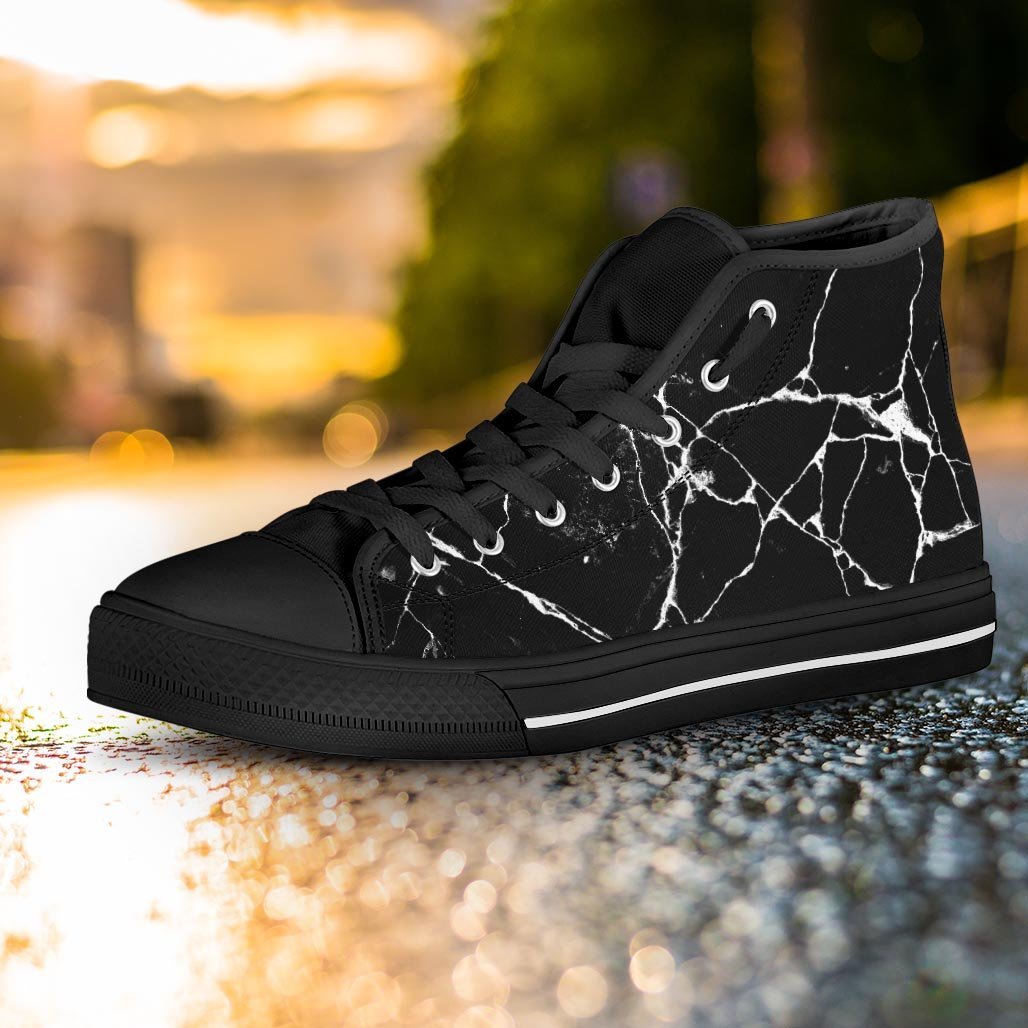 Black Cracked Marble Women's High Top Shoes-grizzshop