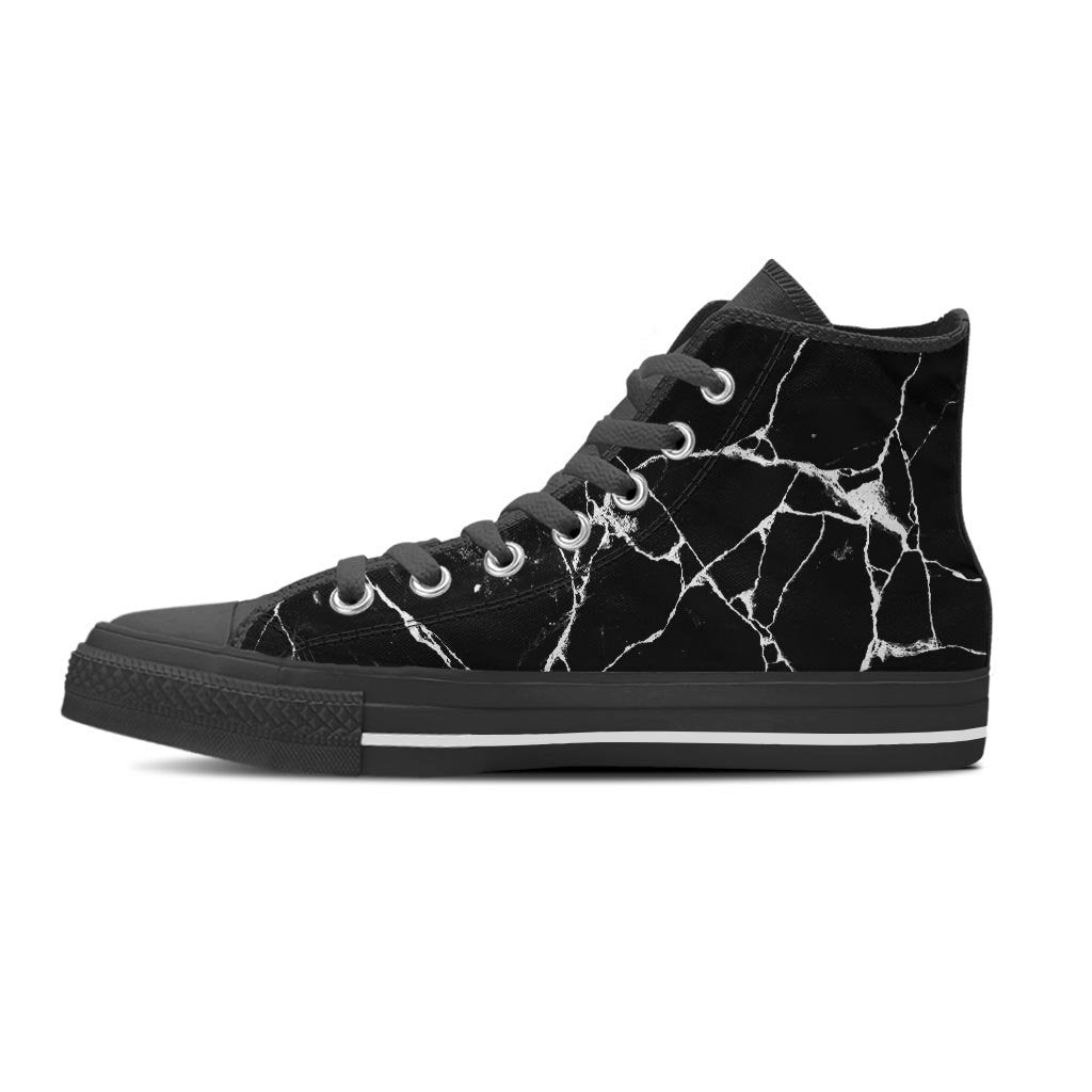 Black Cracked Marble Women's High Top Shoes-grizzshop