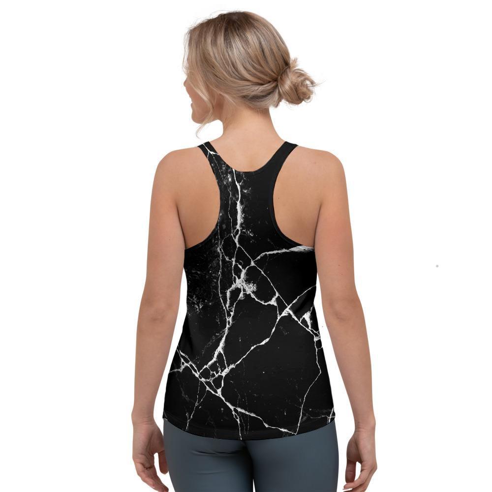 Black Cracked Marble Women's Racerback Tank Top-grizzshop