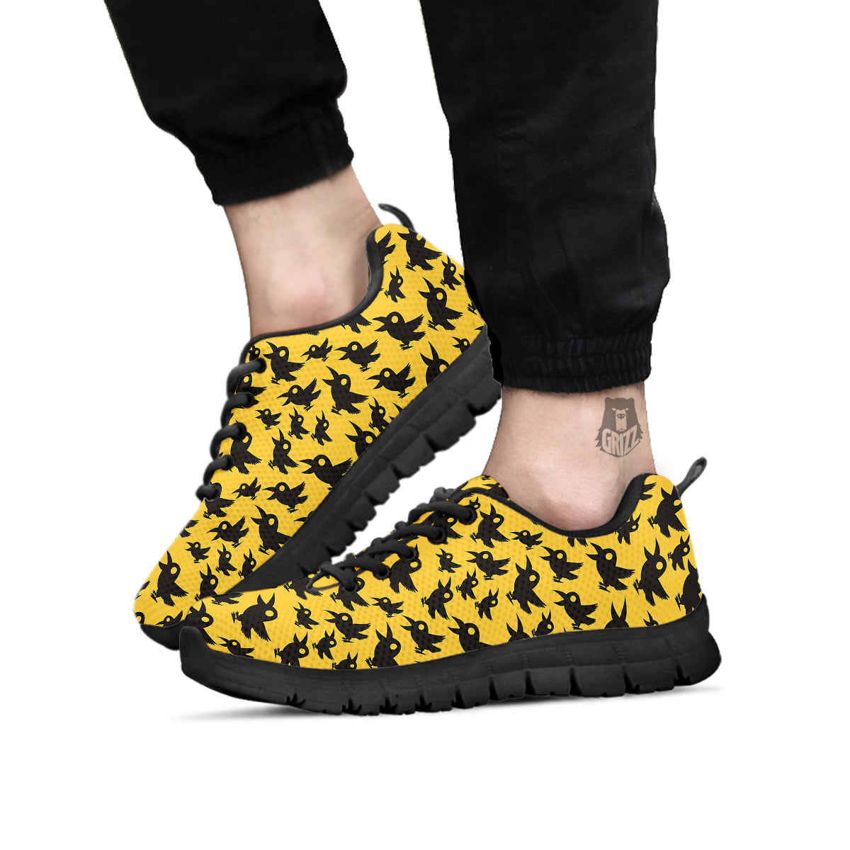 Black Crow Yellow Print Pattern Black Sneaker-grizzshop