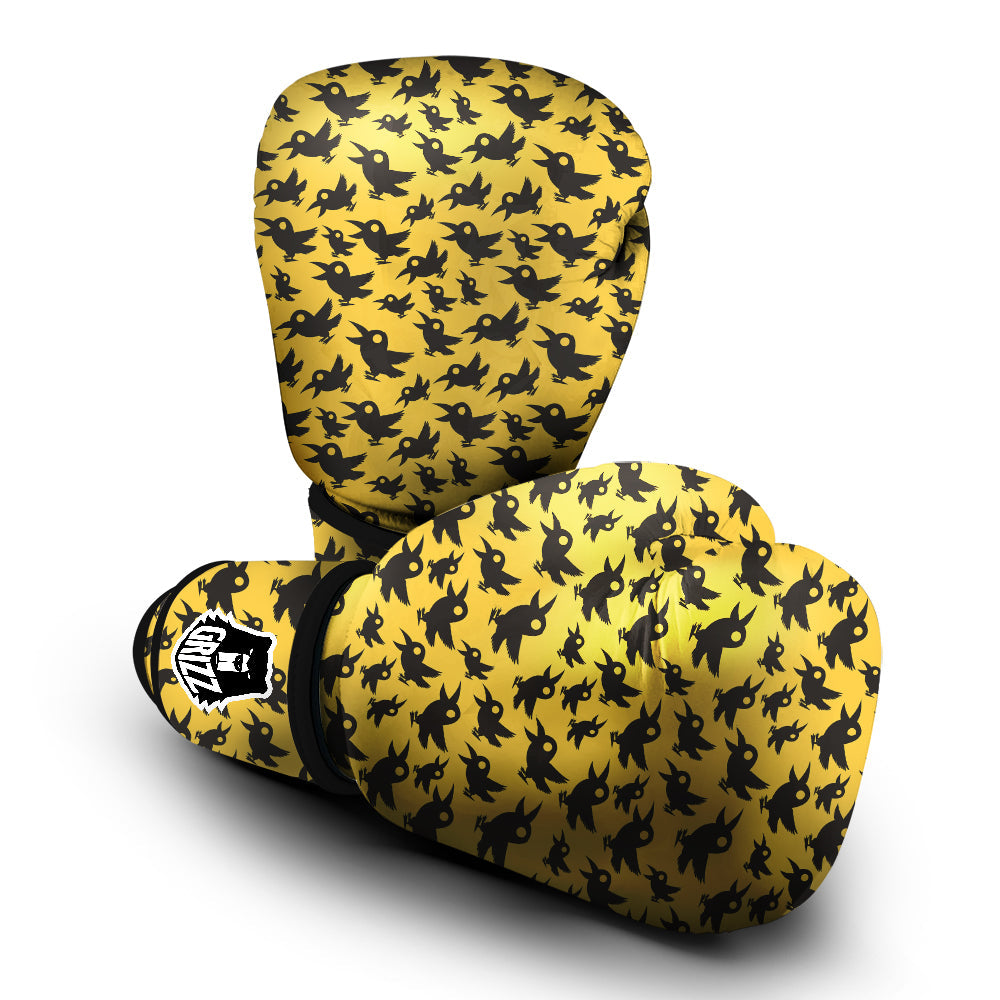 Black Crow Yellow Print Pattern Boxing Gloves-grizzshop