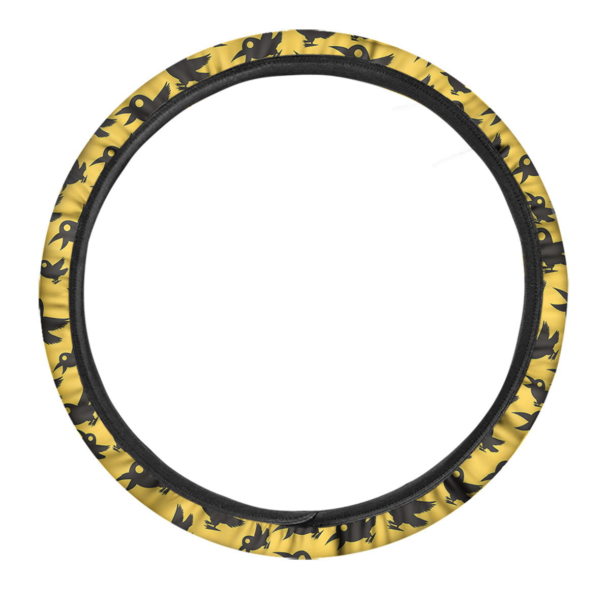Black Crow Yellow Print Pattern Car Steering Wheel Cover-grizzshop