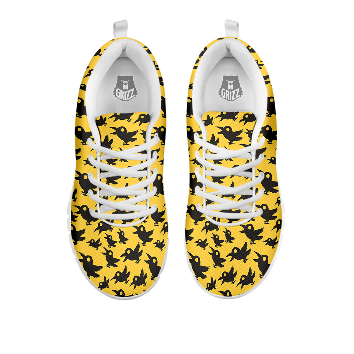Black Crow Yellow Print Pattern White Sneaker-grizzshop