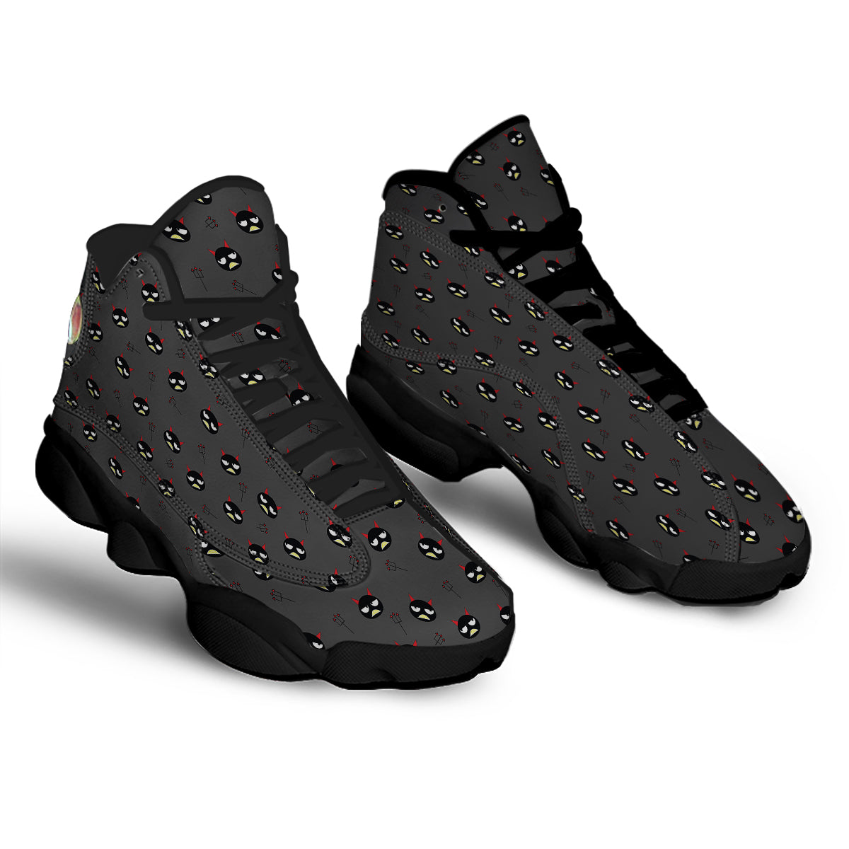 Black Demon Cartoon Print Pattern Black Basketball Shoes-grizzshop