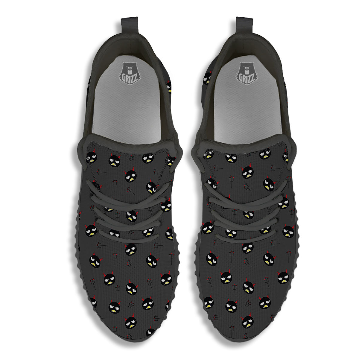 Black Demon Cartoon Print Pattern Black Walking Shoes-grizzshop