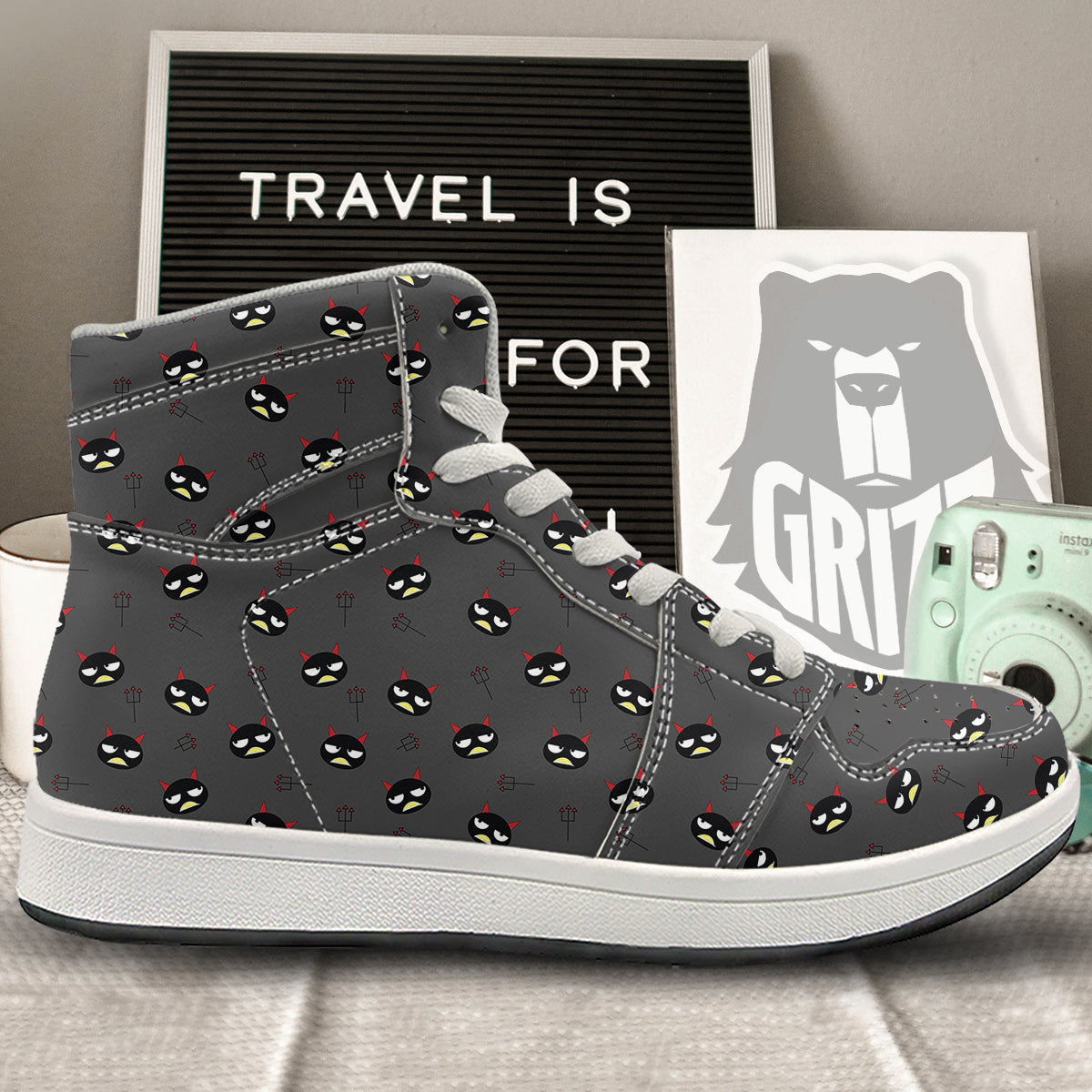 Black Demon Cartoon Print Pattern High Top Sneakers-grizzshop
