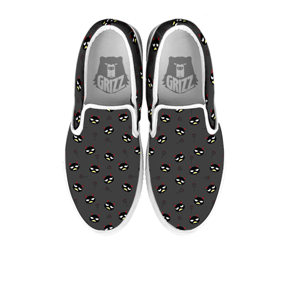 Black Demon Cartoon Print Pattern White Slip On Shoes-grizzshop