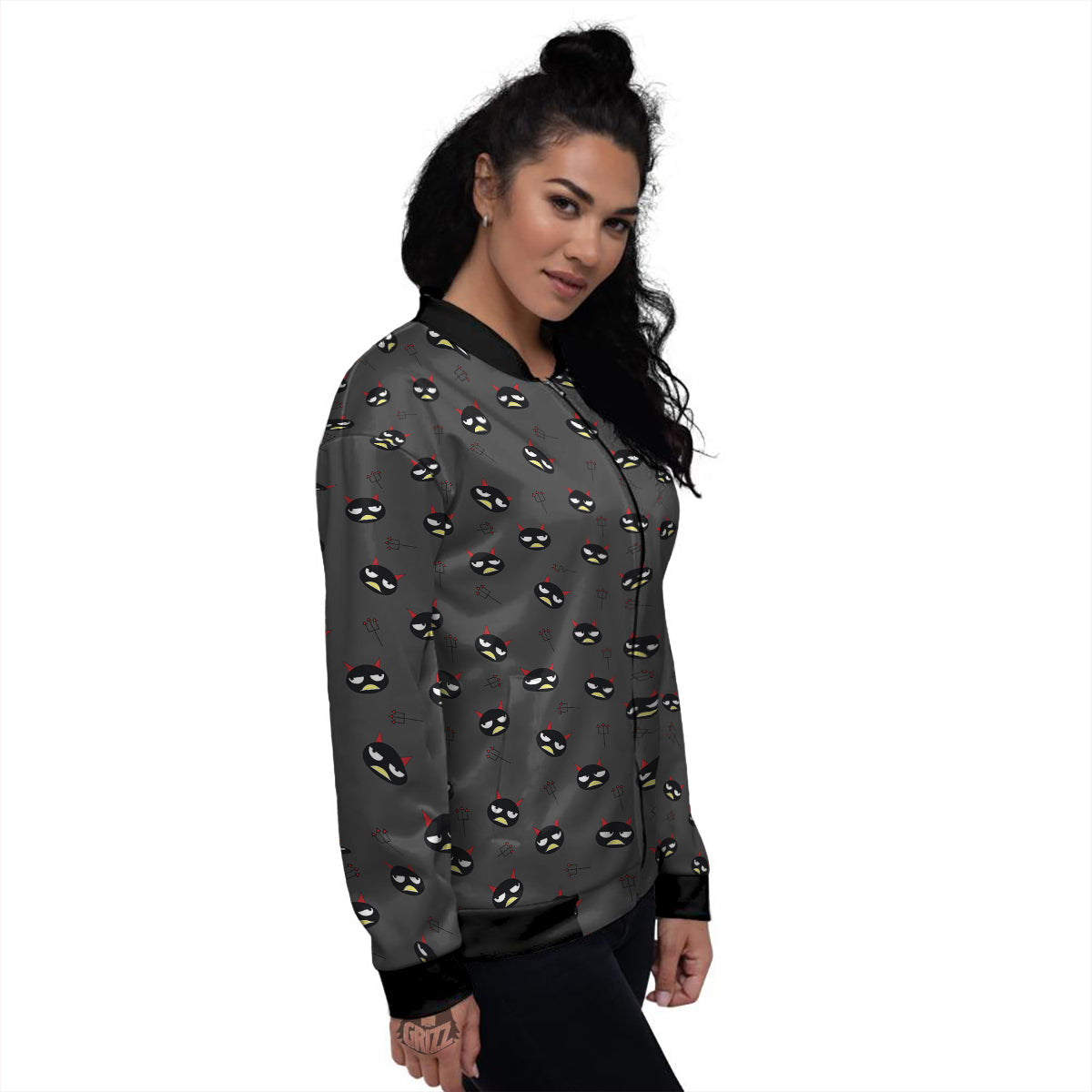 Black Demon Cartoon Print Pattern Women's Bomber Jacket-grizzshop