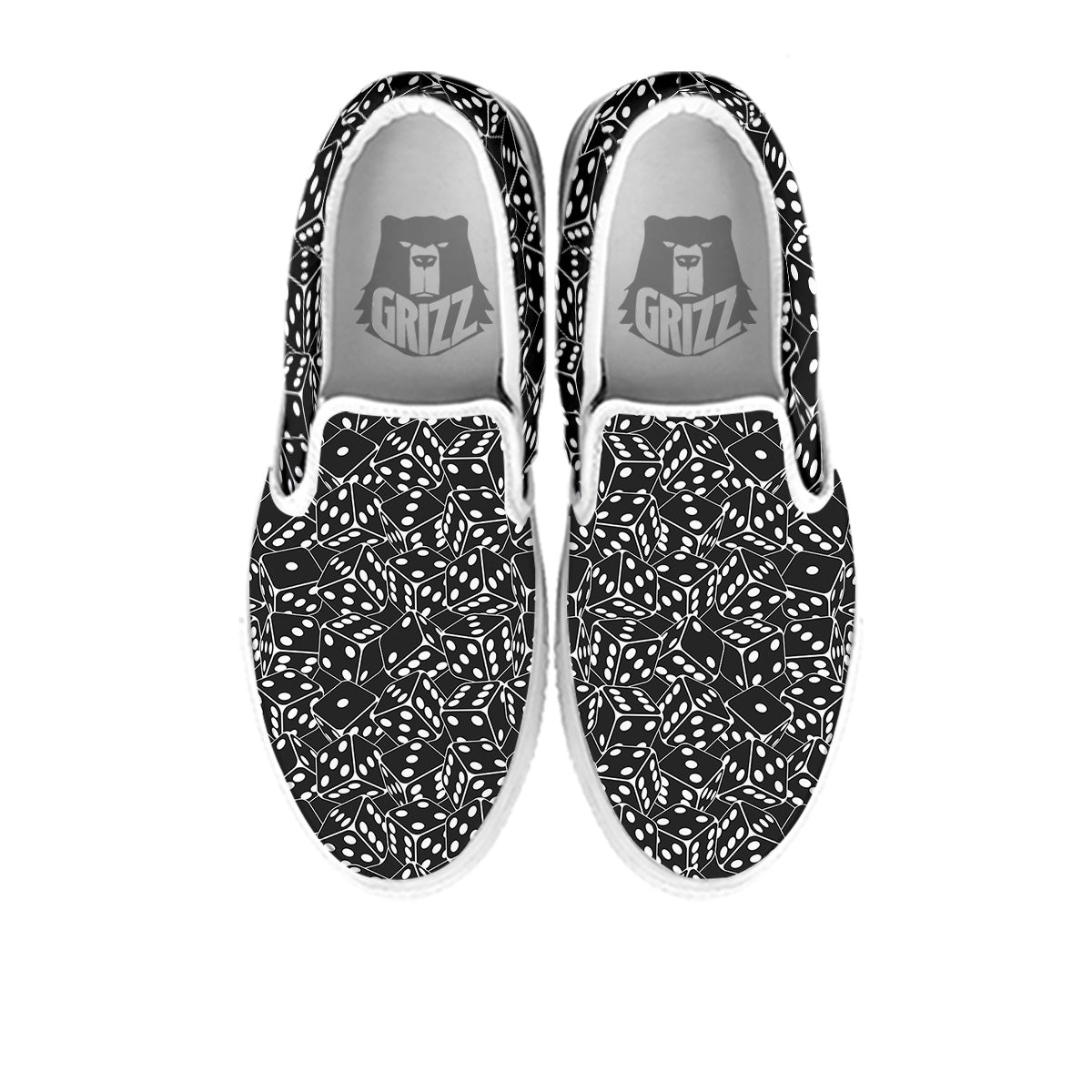 Black Dice Casino Print Pattern White Slip On Shoes-grizzshop