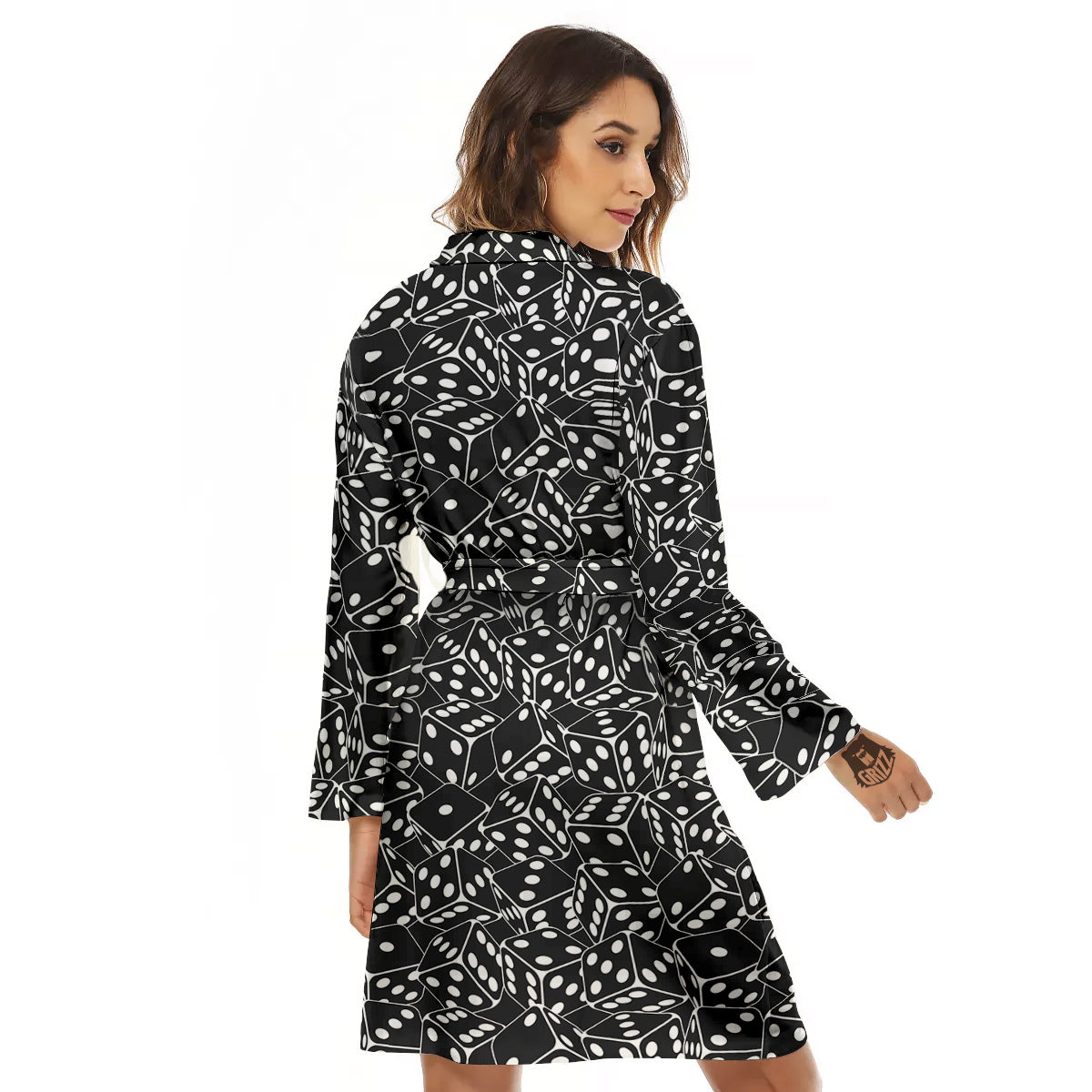 Black Dice Casino Print Pattern Women's Robe-grizzshop