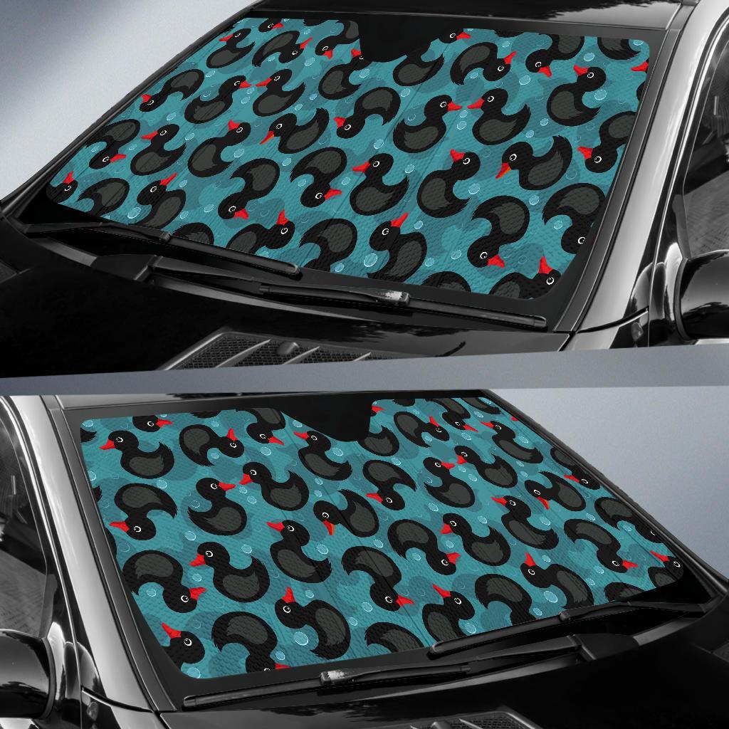 Black Duck Mallard Pattern Print Car Sun Shade-grizzshop