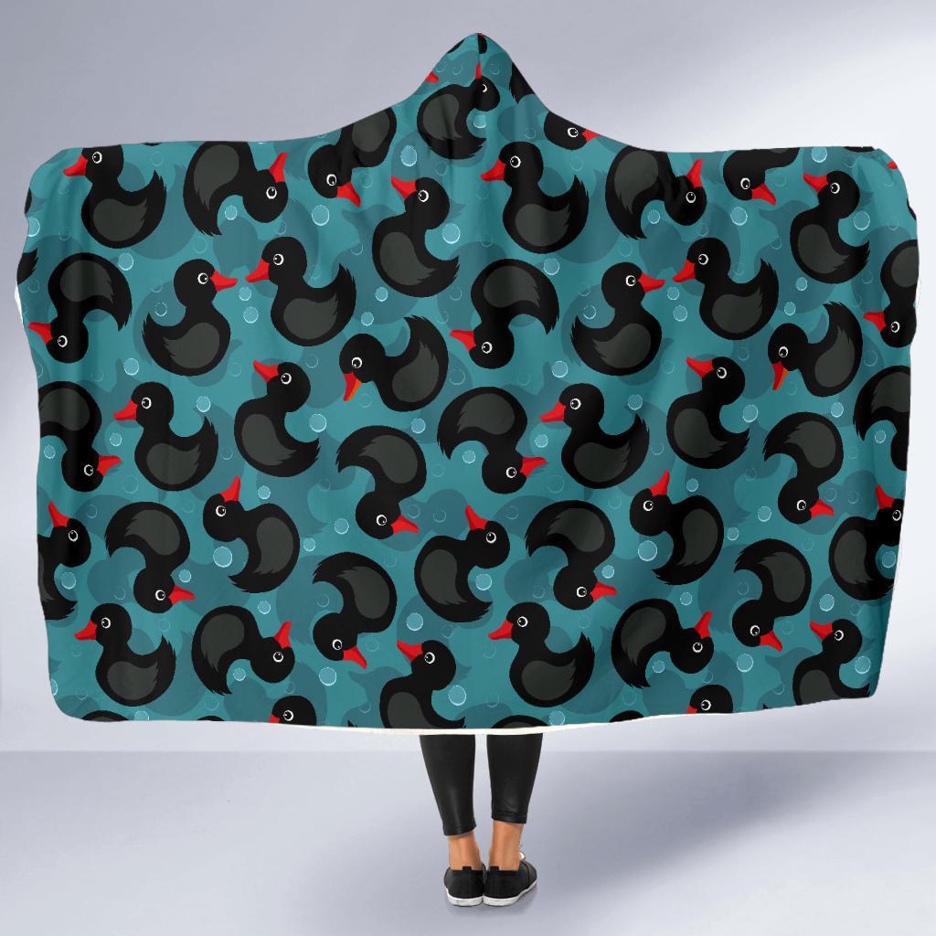 Black Duck Mallard Pattern Print Hooded Blanket-grizzshop