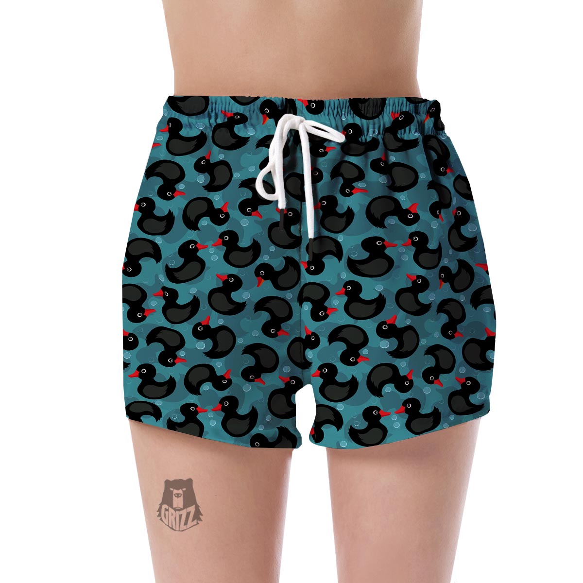 Black Duck Mallard Pattern Print Women's Shorts-grizzshop