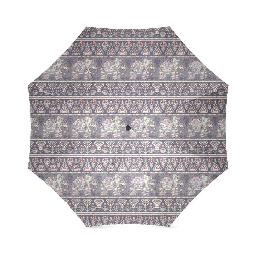 Black Elephant Aztec Pattern Print Foldable Umbrella-grizzshop