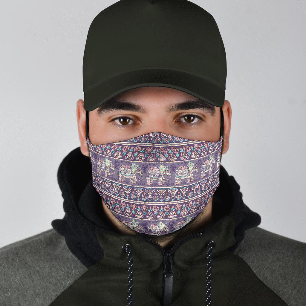 Black Elephant Aztec Pattern Prints Face Mask-grizzshop