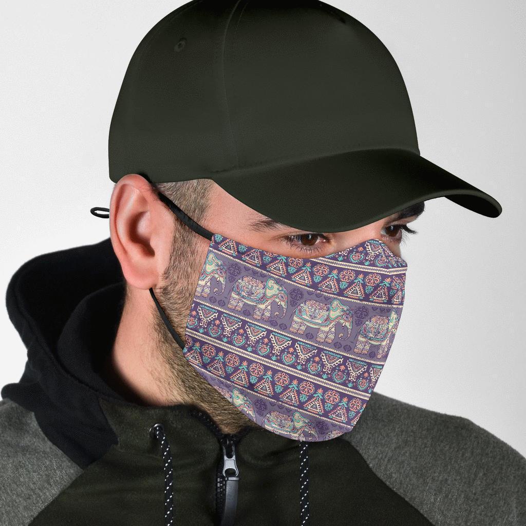 Black Elephant Aztec Pattern Prints Face Mask-grizzshop