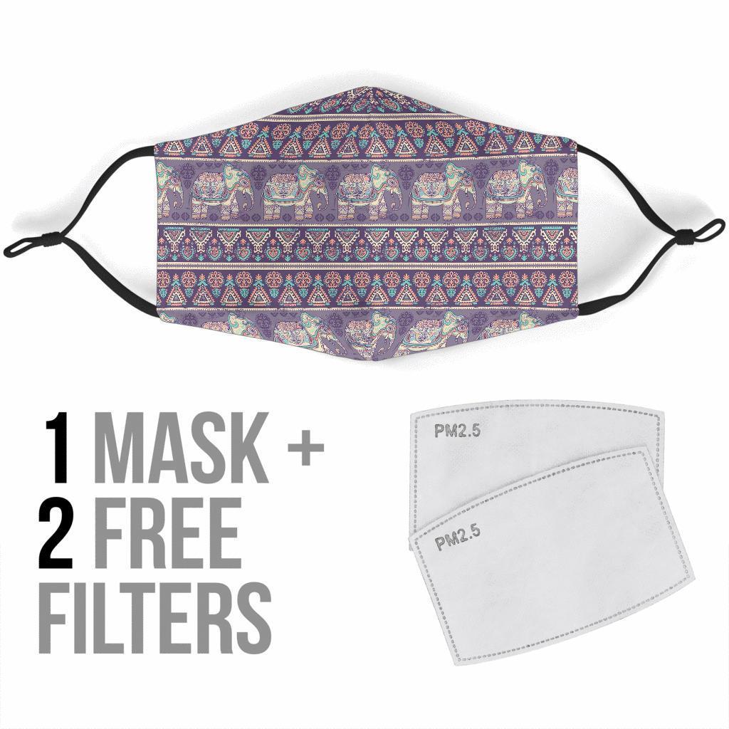 Black Elephant Aztec Pattern Prints Face Mask-grizzshop