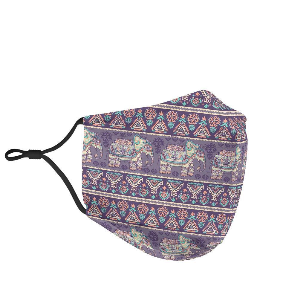 Black Elephant Aztec Pattern Prints Face Mask-grizzshop