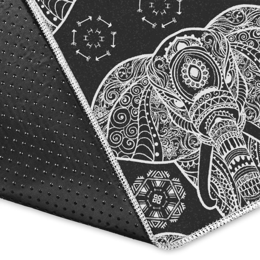 Black Elephant Mandala Print Floor Mat-grizzshop