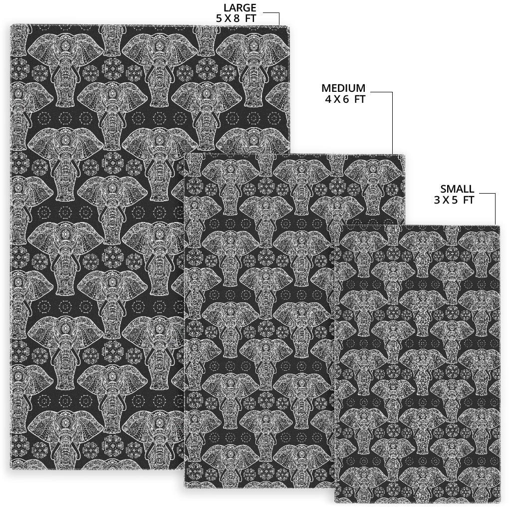 Black Elephant Mandala Print Floor Mat-grizzshop