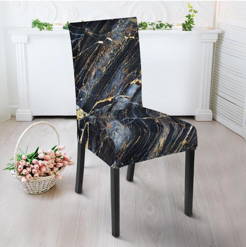 Black Gold Cracked Marble Chair Cover-grizzshop