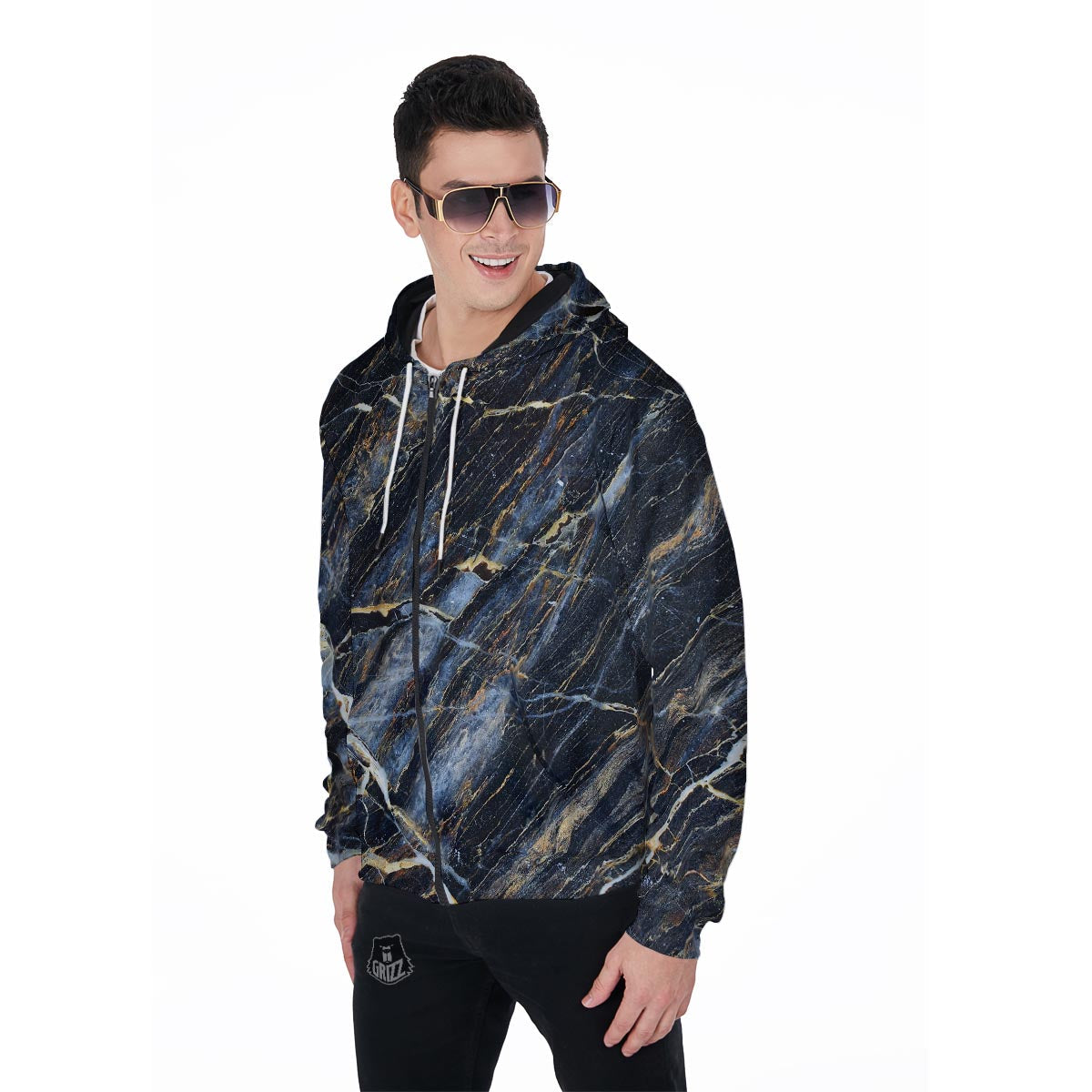 Black Gold Cracked Marble Men's Zip Up Hoodie-grizzshop