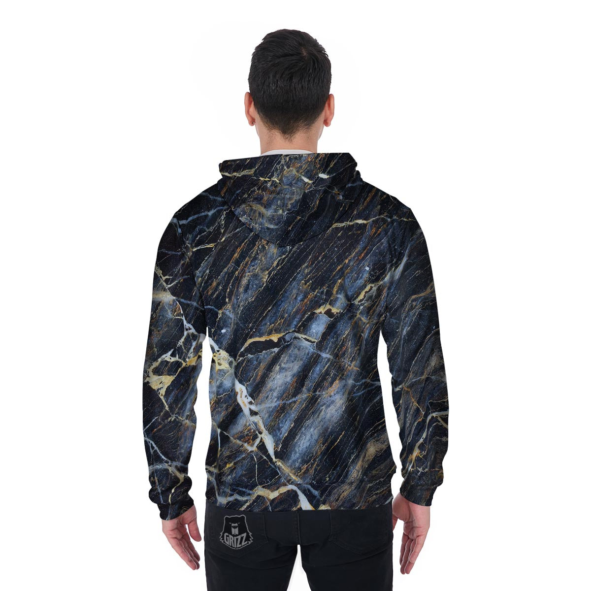 Black Gold Cracked Marble Men's Zip Up Hoodie-grizzshop