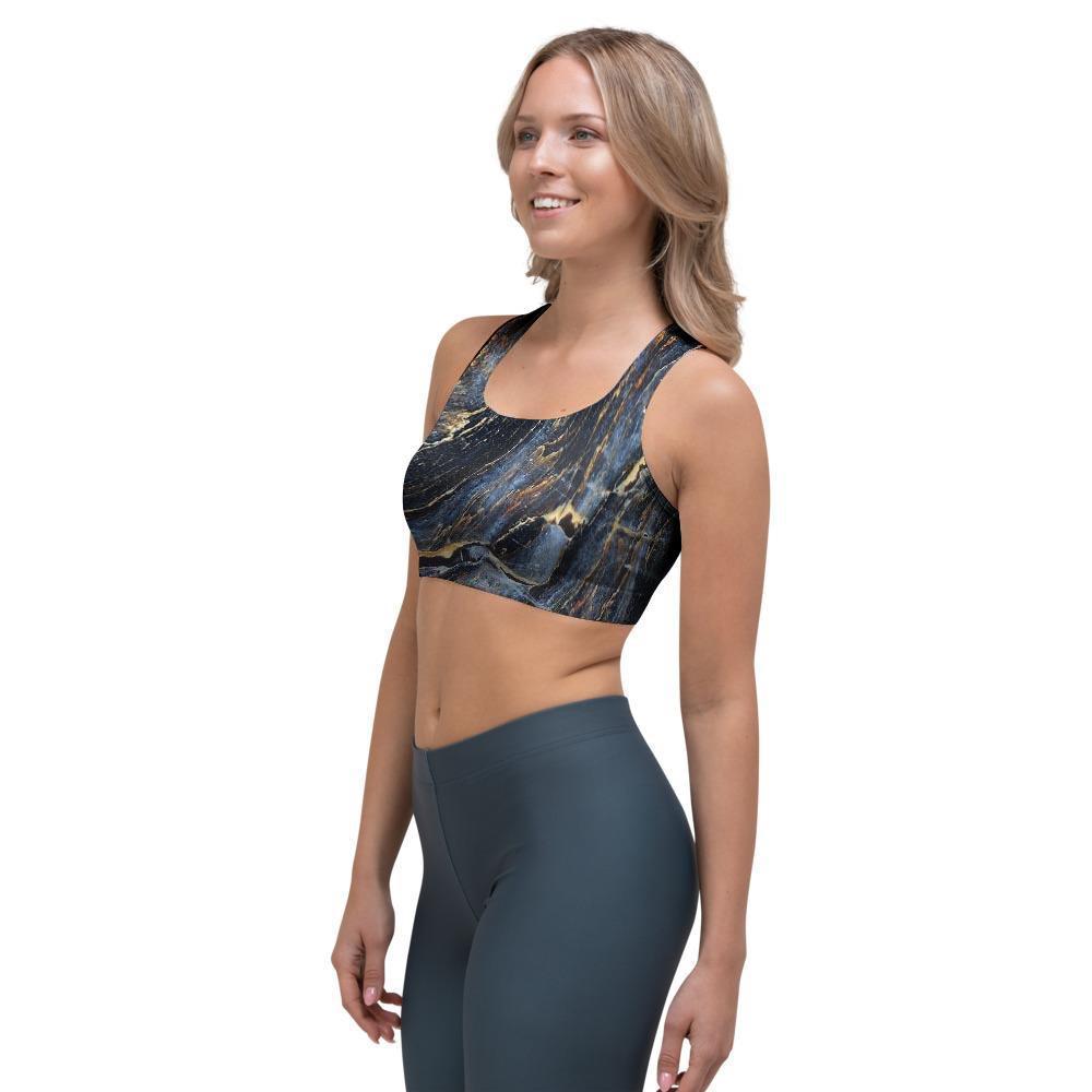 Black Gold Cracked Marble Sports Bra-grizzshop