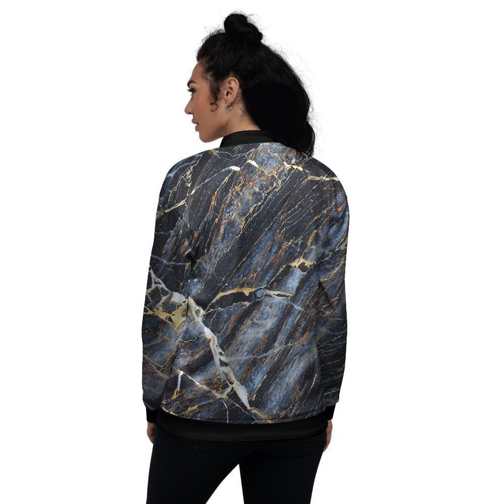 Black Gold Cracked Marble Women's Bomber Jacket-grizzshop