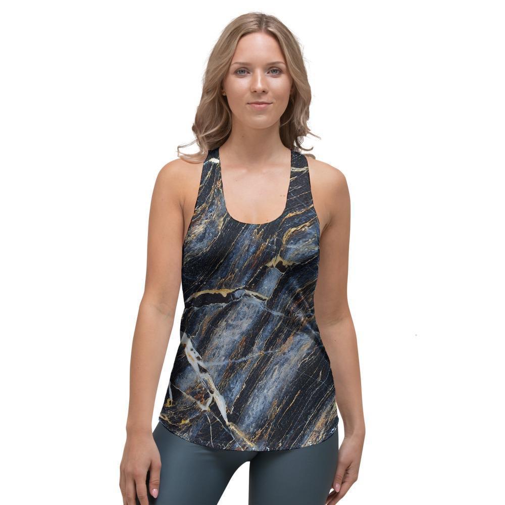 Black Gold Cracked Marble Women's Racerback Tank Top-grizzshop