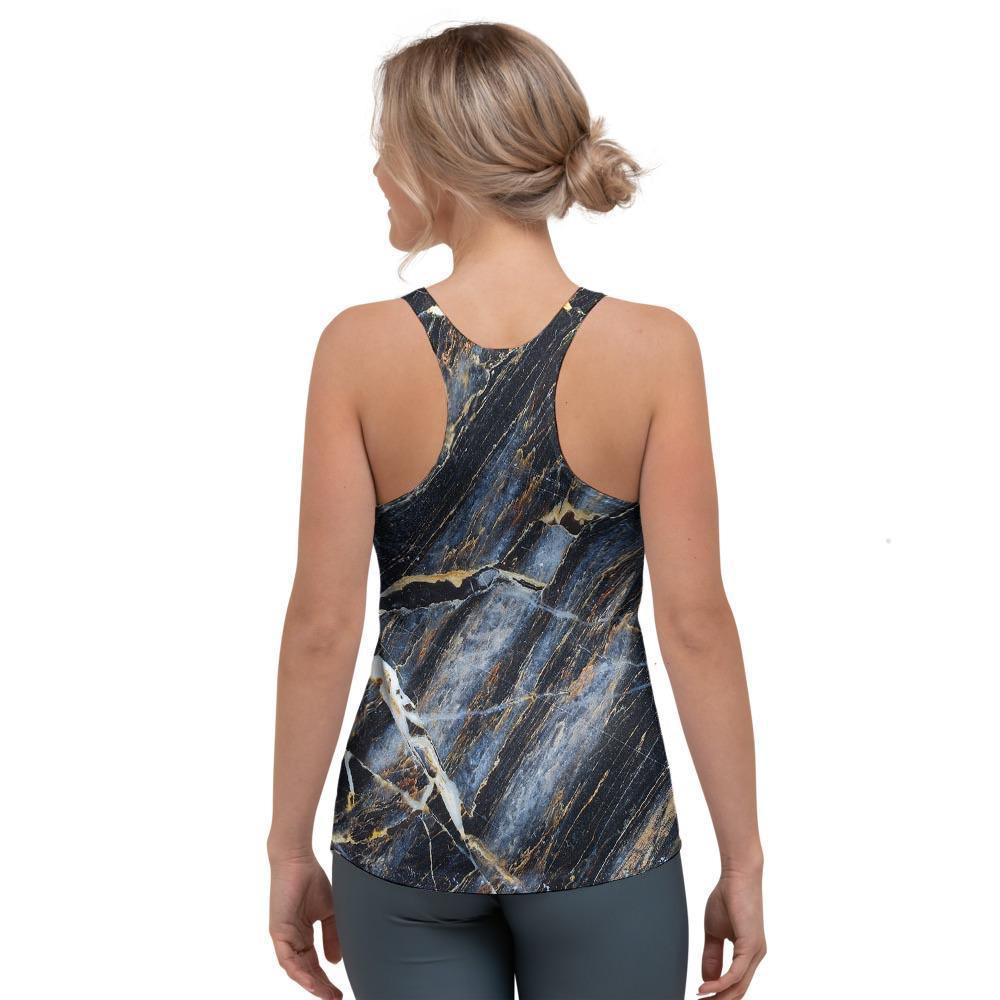 Black Gold Cracked Marble Women's Racerback Tank Top-grizzshop