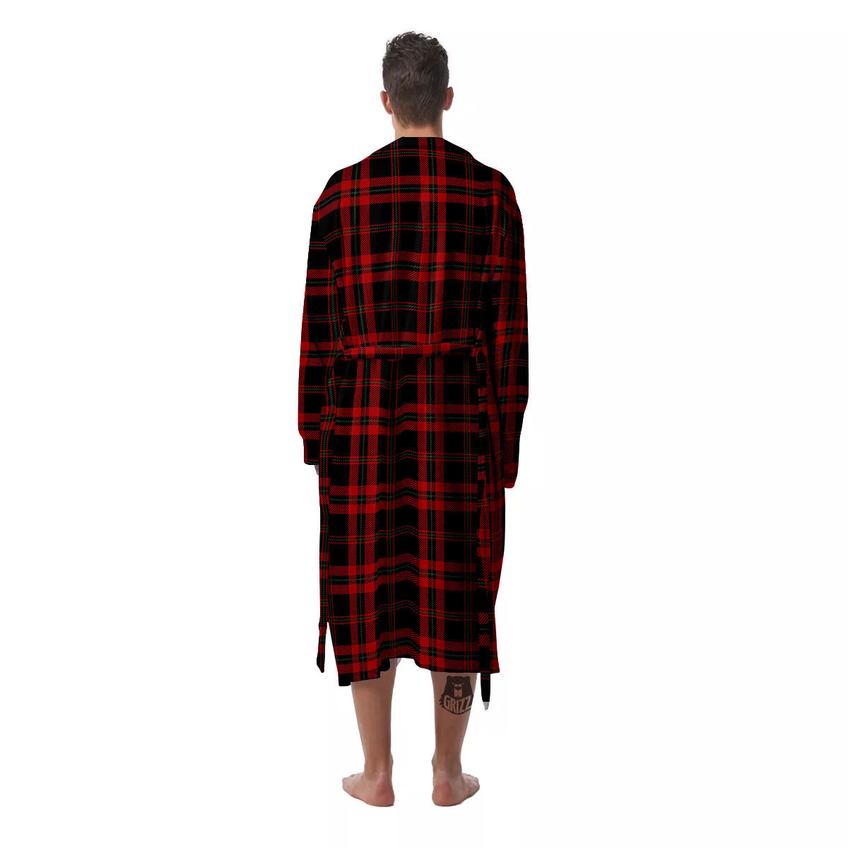 Black Green And Red Tartan Print Pattern Men's Robe-grizzshop