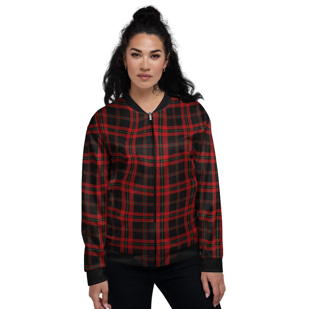Black Green And Red Tartan Print Pattern Women's Bomber Jacket-grizzshop