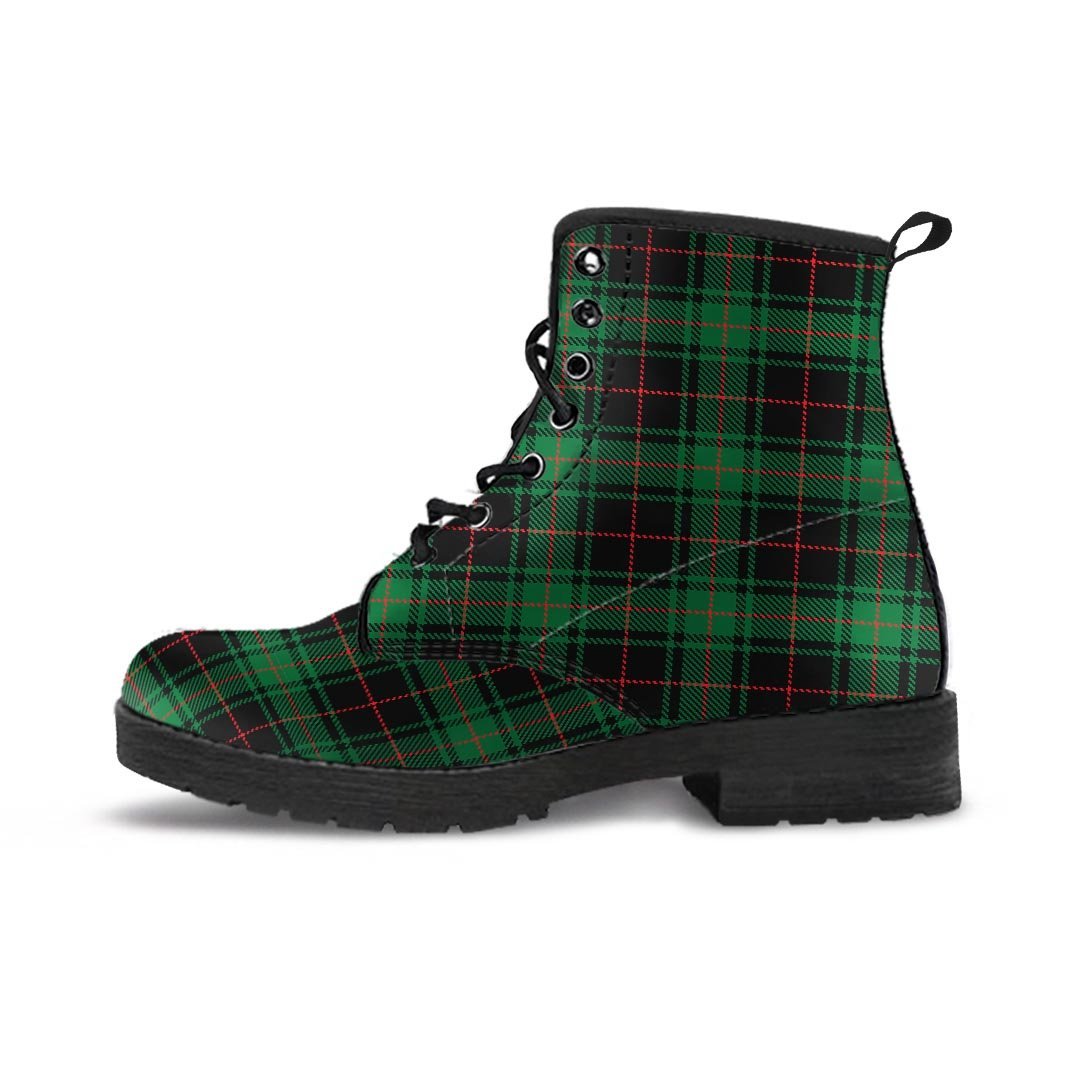 Black Green Plaid Tartan Men's Boots-grizzshop
