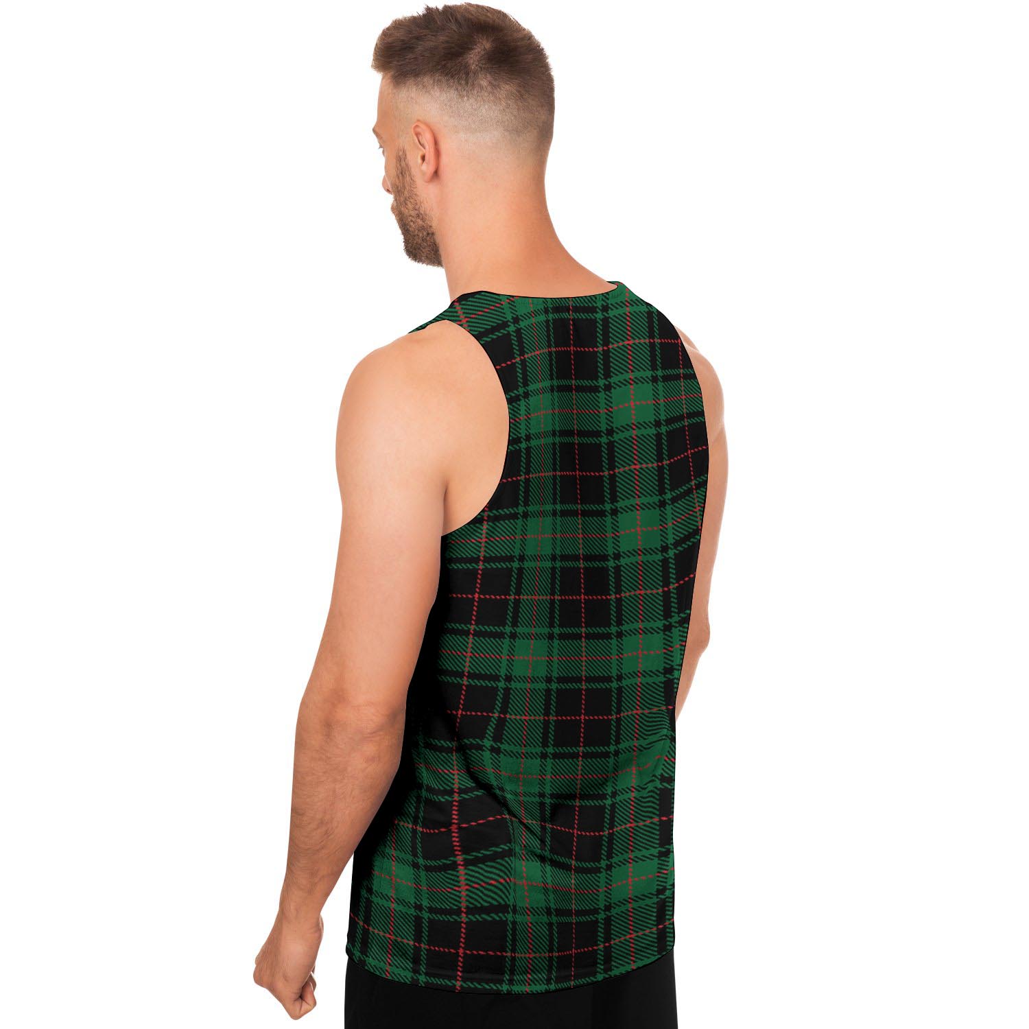 Black Green Plaid Tartan Men's Tank Tops-grizzshop