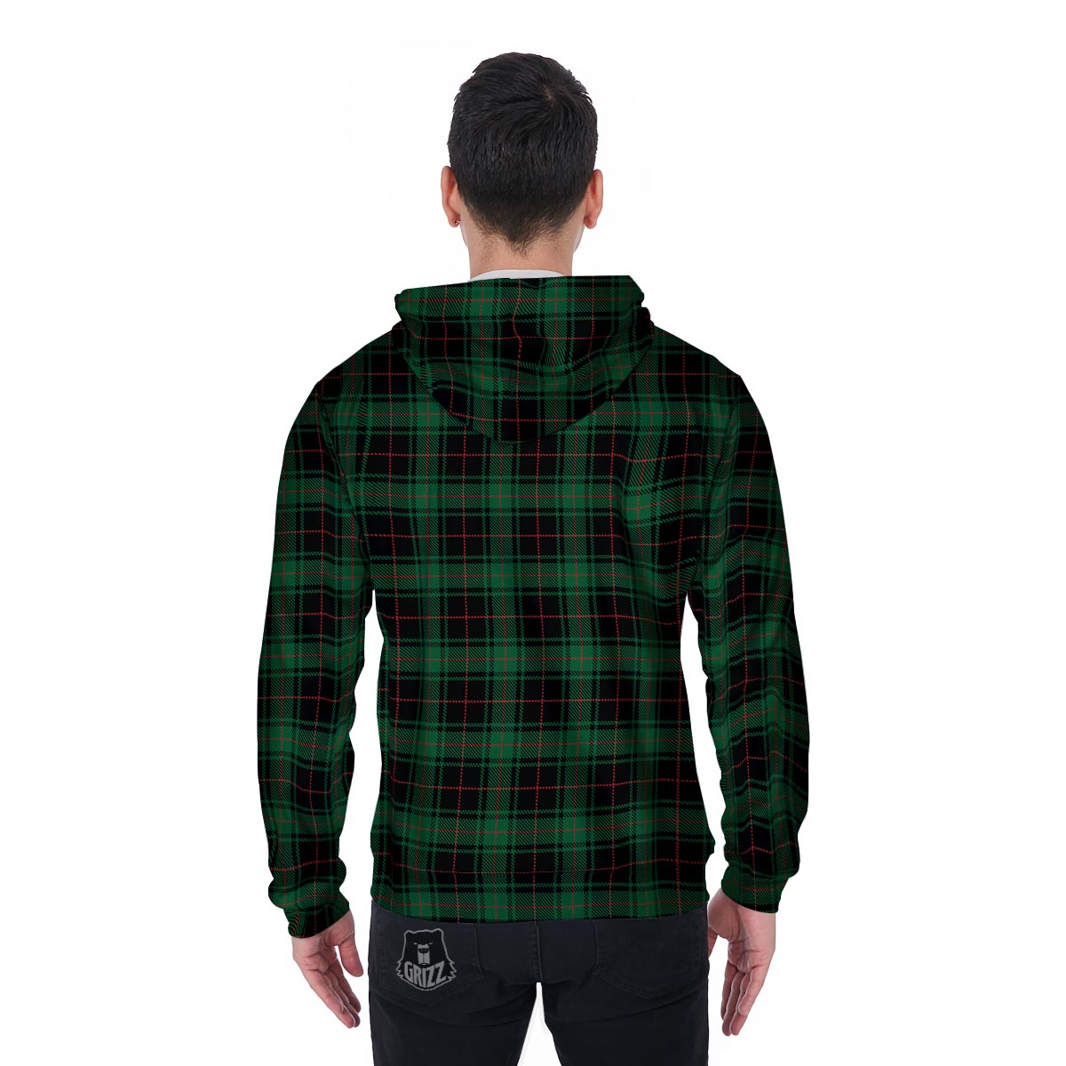 Black Green Plaid Tartan Men's Zip Up Hoodie-grizzshop