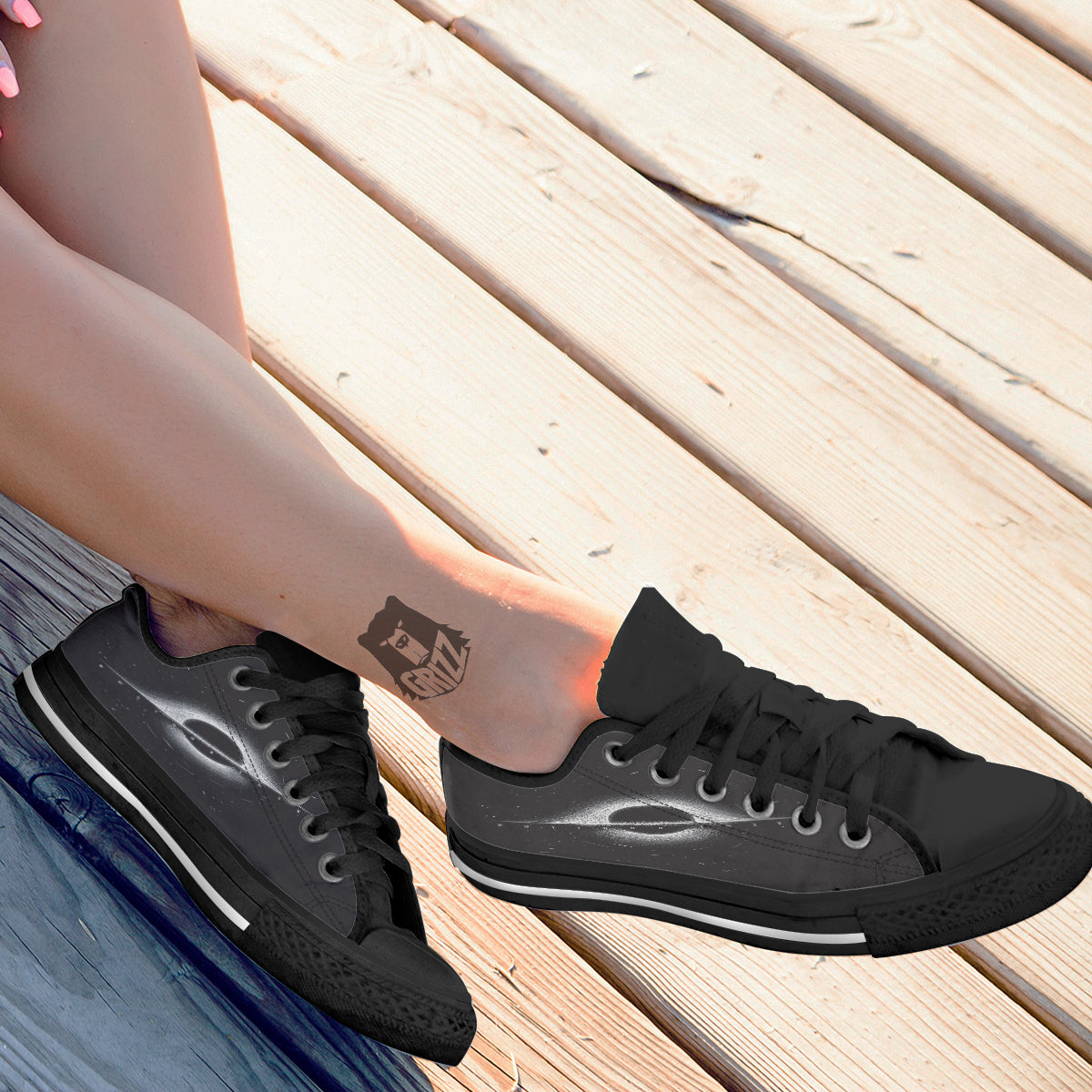 Black Hole Monochrome Print Black Low Top Shoes-grizzshop