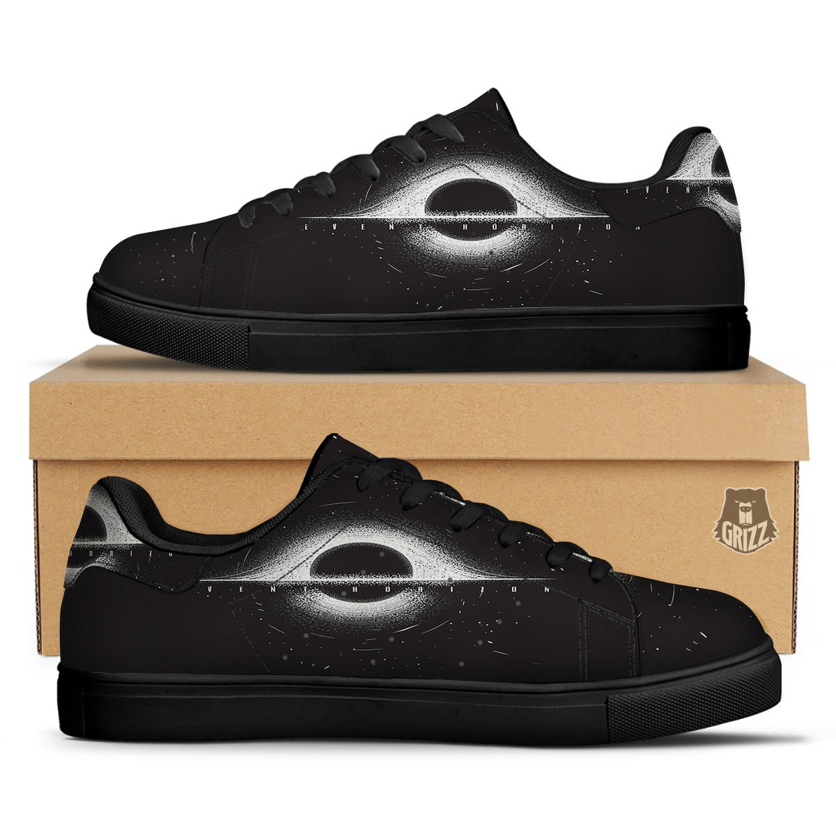 Black Hole Monochrome Print Black Low Top Sneakers-grizzshop