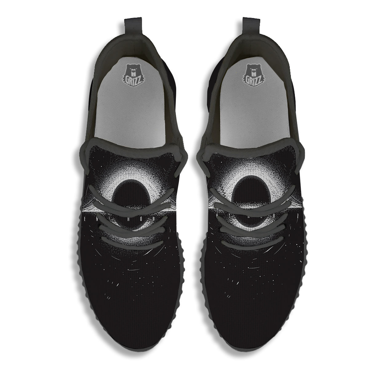 Black Hole Monochrome Print Black Walking Shoes-grizzshop