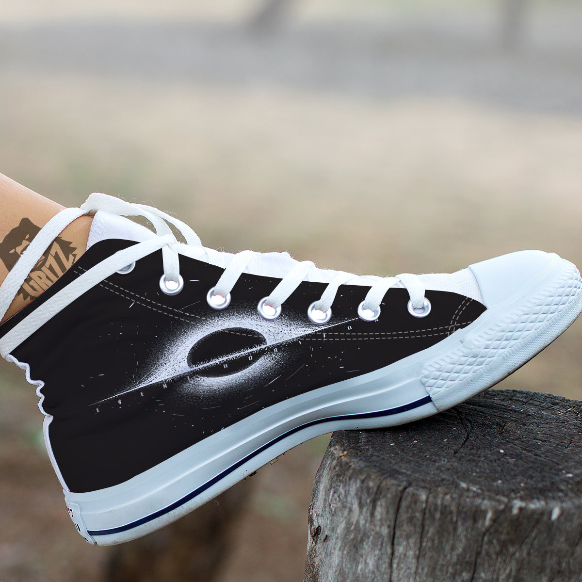 Black Hole Monochrome Print White High Top Shoes-grizzshop