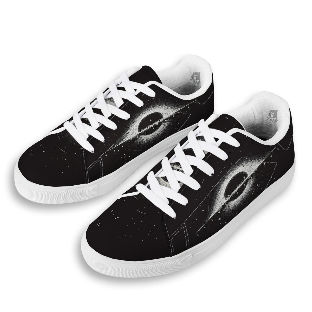 Black Hole Monochrome Print White Low Top Sneakers-grizzshop