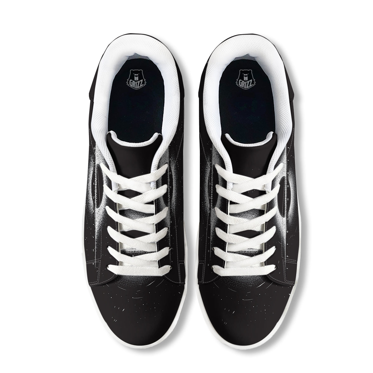 Black Hole Monochrome Print White Low Top Sneakers-grizzshop