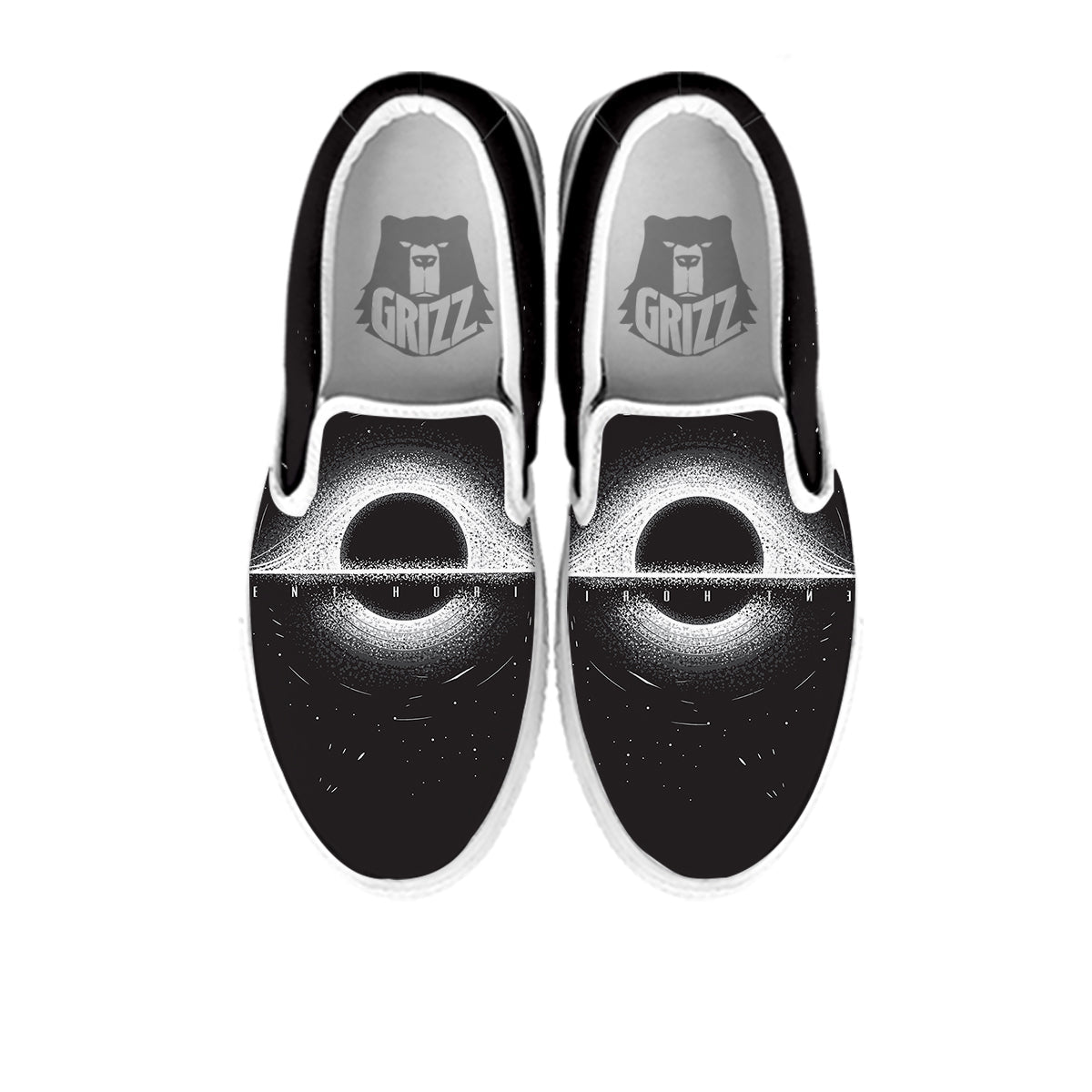 Black Hole Monochrome Print White Slip On Shoes-grizzshop