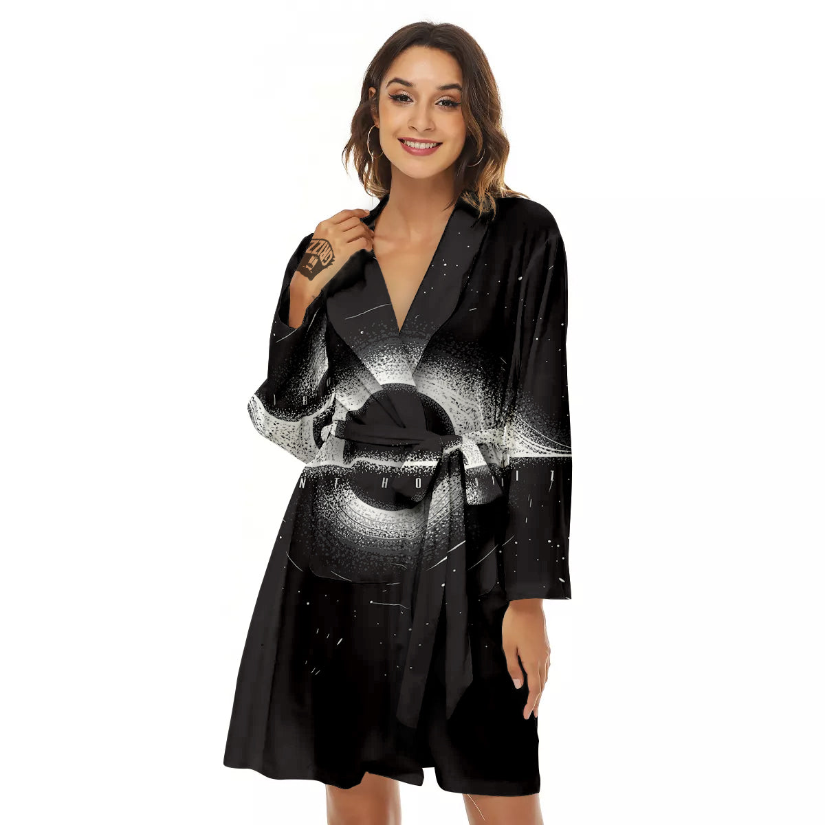 Black Hole Monochrome Print Women's Robe-grizzshop