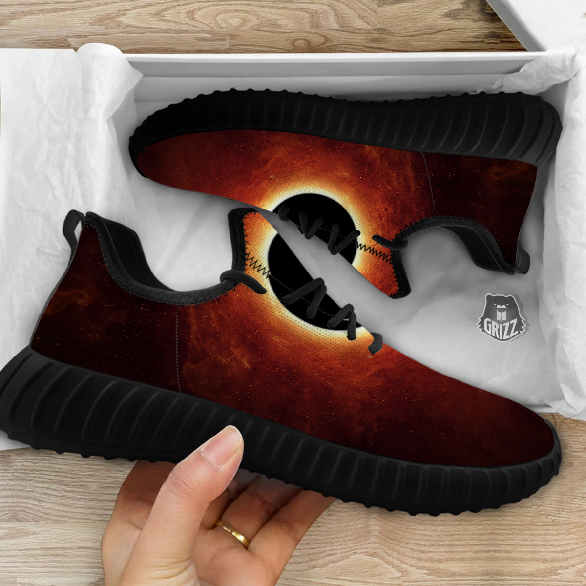 Black Hole Scientific Print Black Walking Shoes-grizzshop