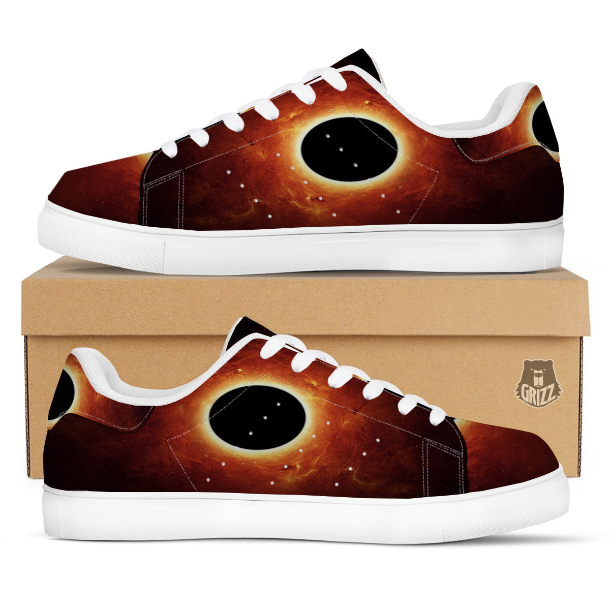 Black Hole Scientific Print White Low Top Sneakers-grizzshop