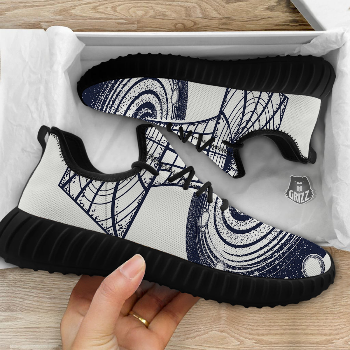 Black Hole Tattoo Print Black Walking Shoes-grizzshop