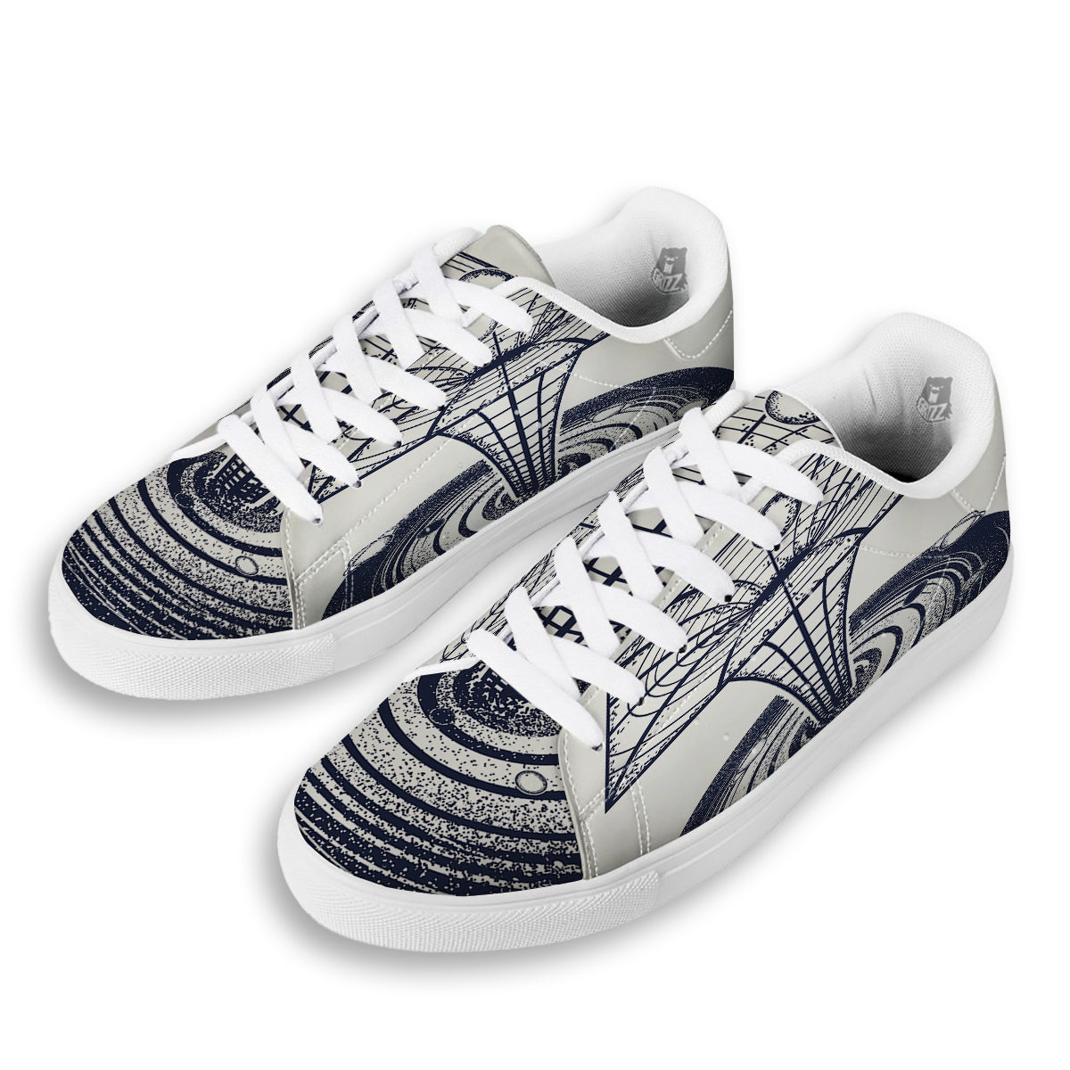 Black Hole Tattoo Print White Low Top Sneakers-grizzshop