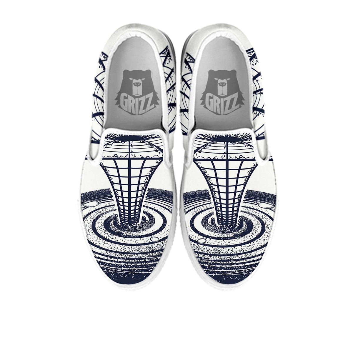Black Hole Tattoo Print White Slip On Shoes-grizzshop